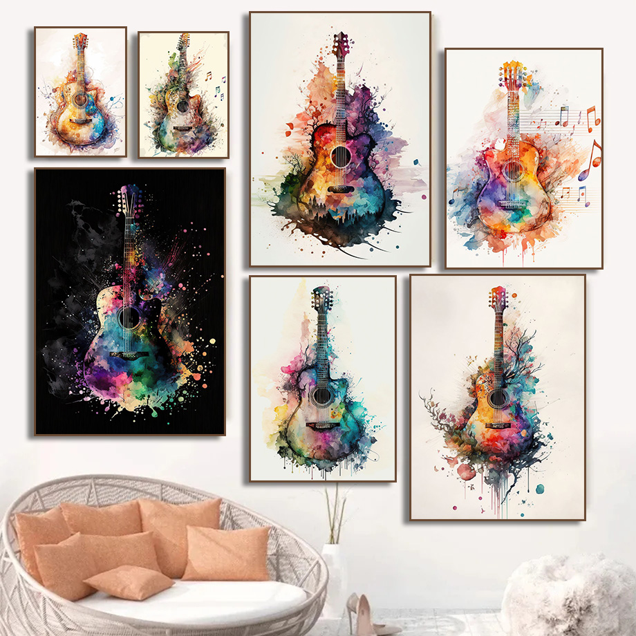 음악 악기 기타 수채화 아트 포스터 캔버스 페인팅 벽  - Picture Of Musical Instrument 리뷰 및 가격